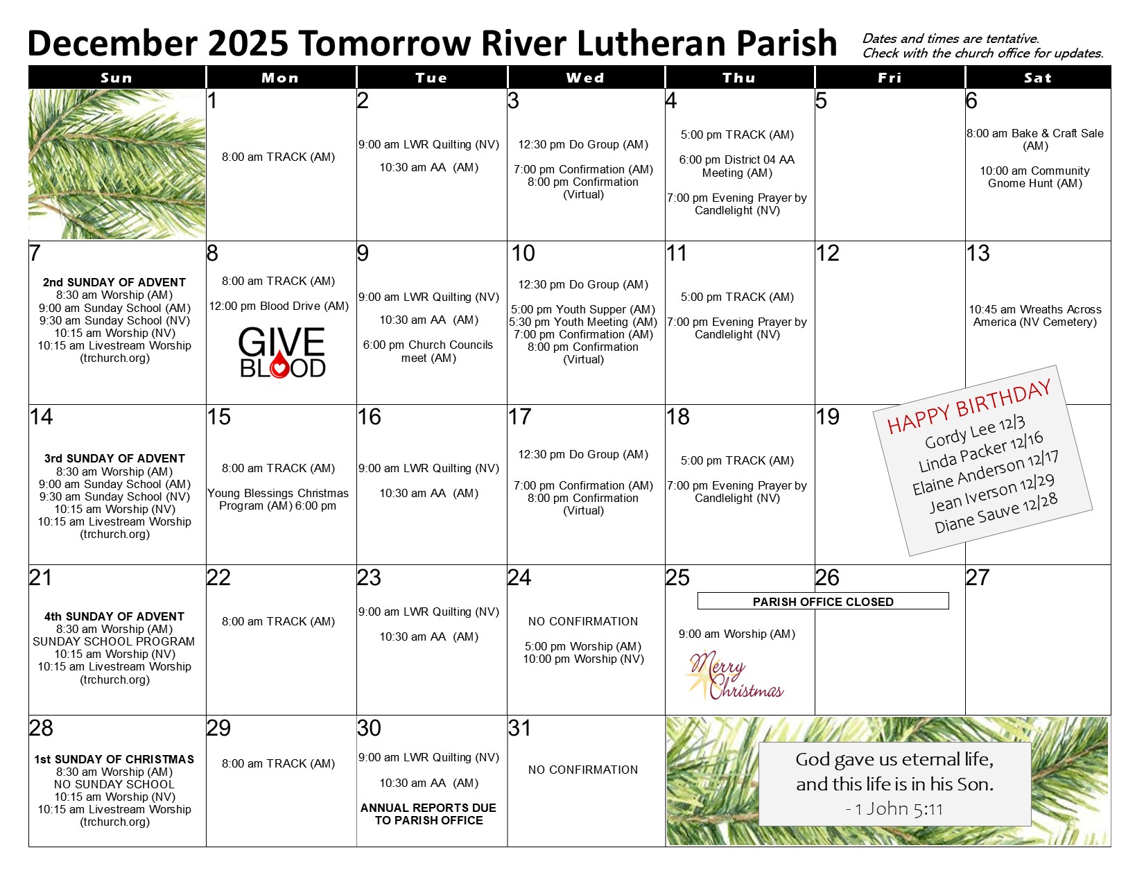 December 2025 Calendar 12 03