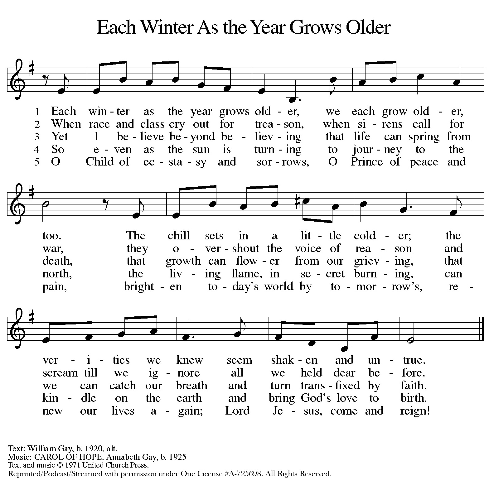 Each Winter As the Year Grows Older