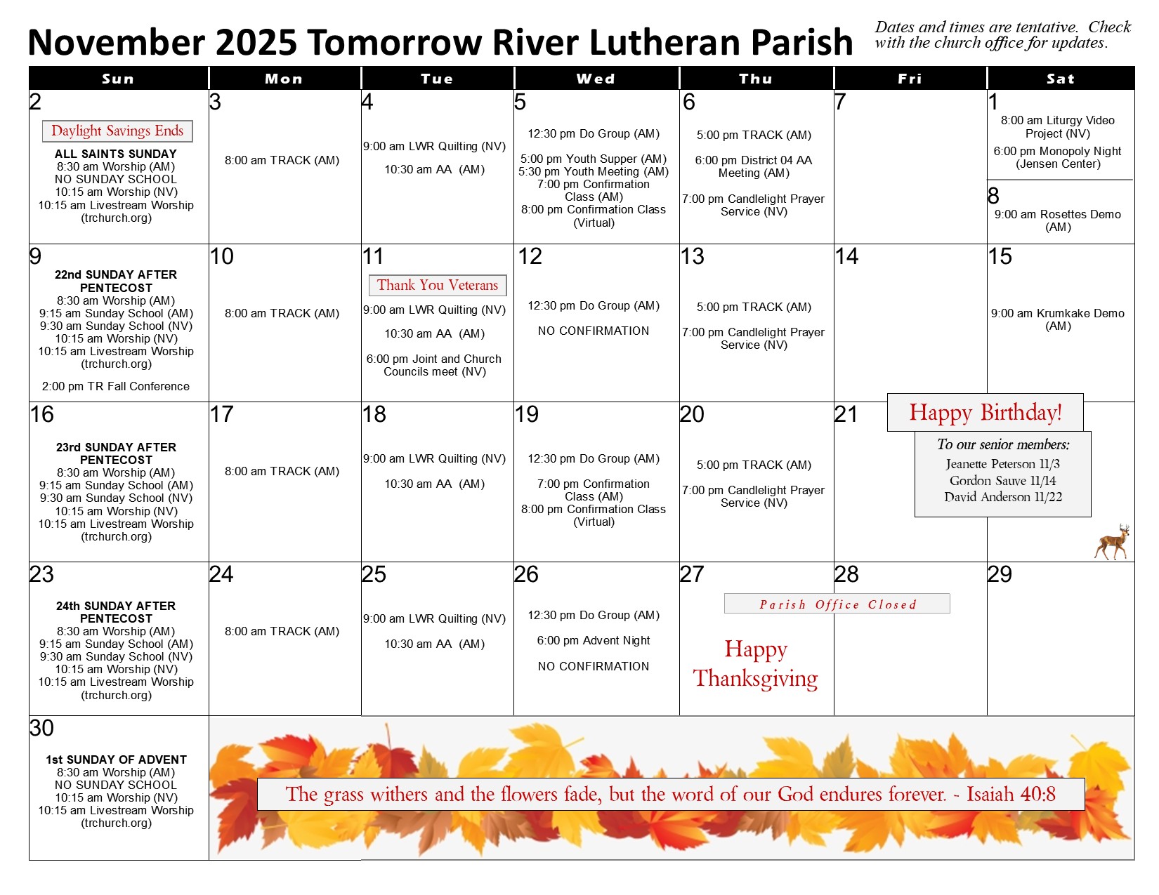 November 2025 Calendar 11 13