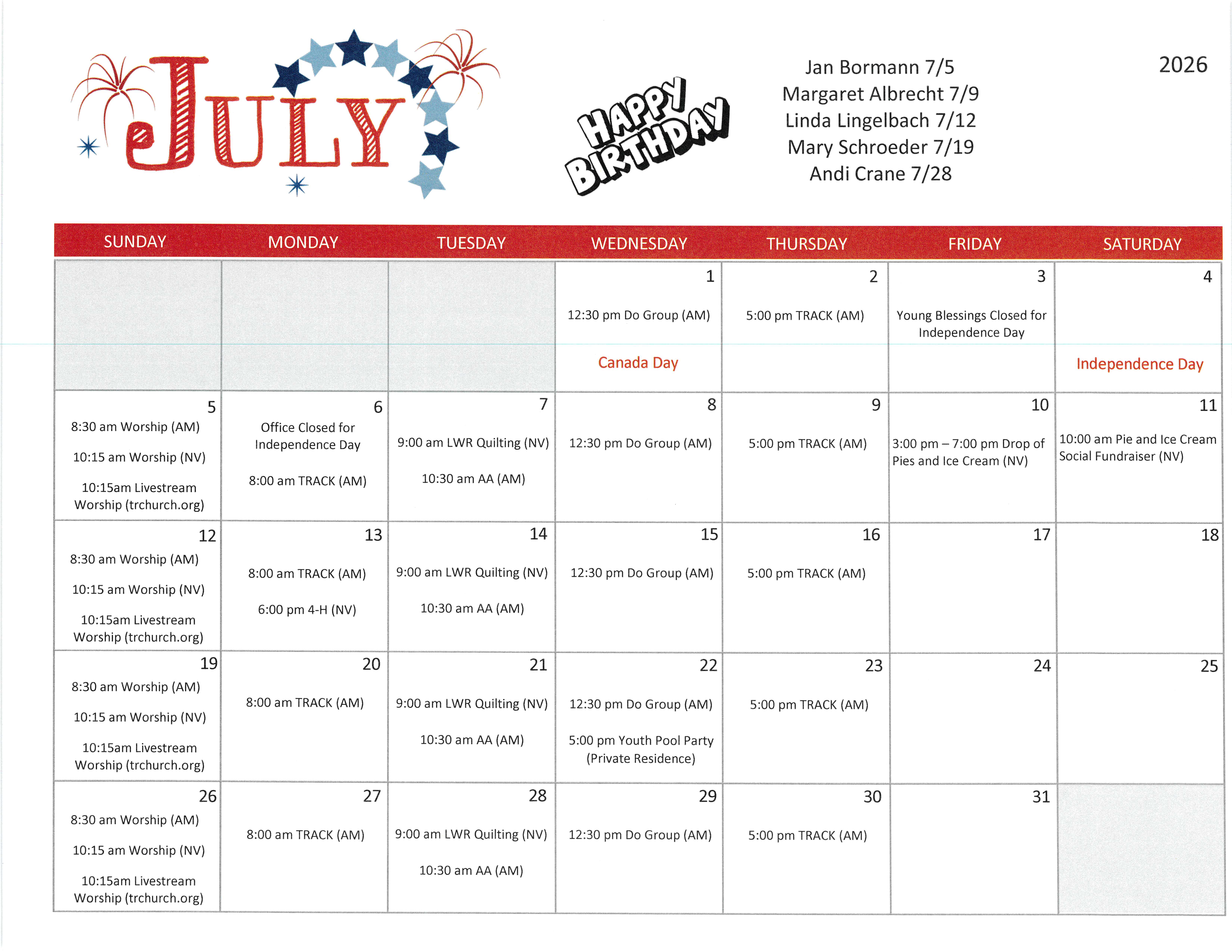 July 2026 Calendar